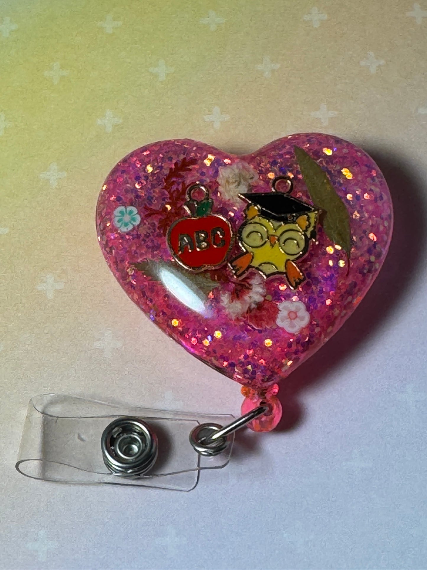 Owl Apple Teacher Badge Reel
