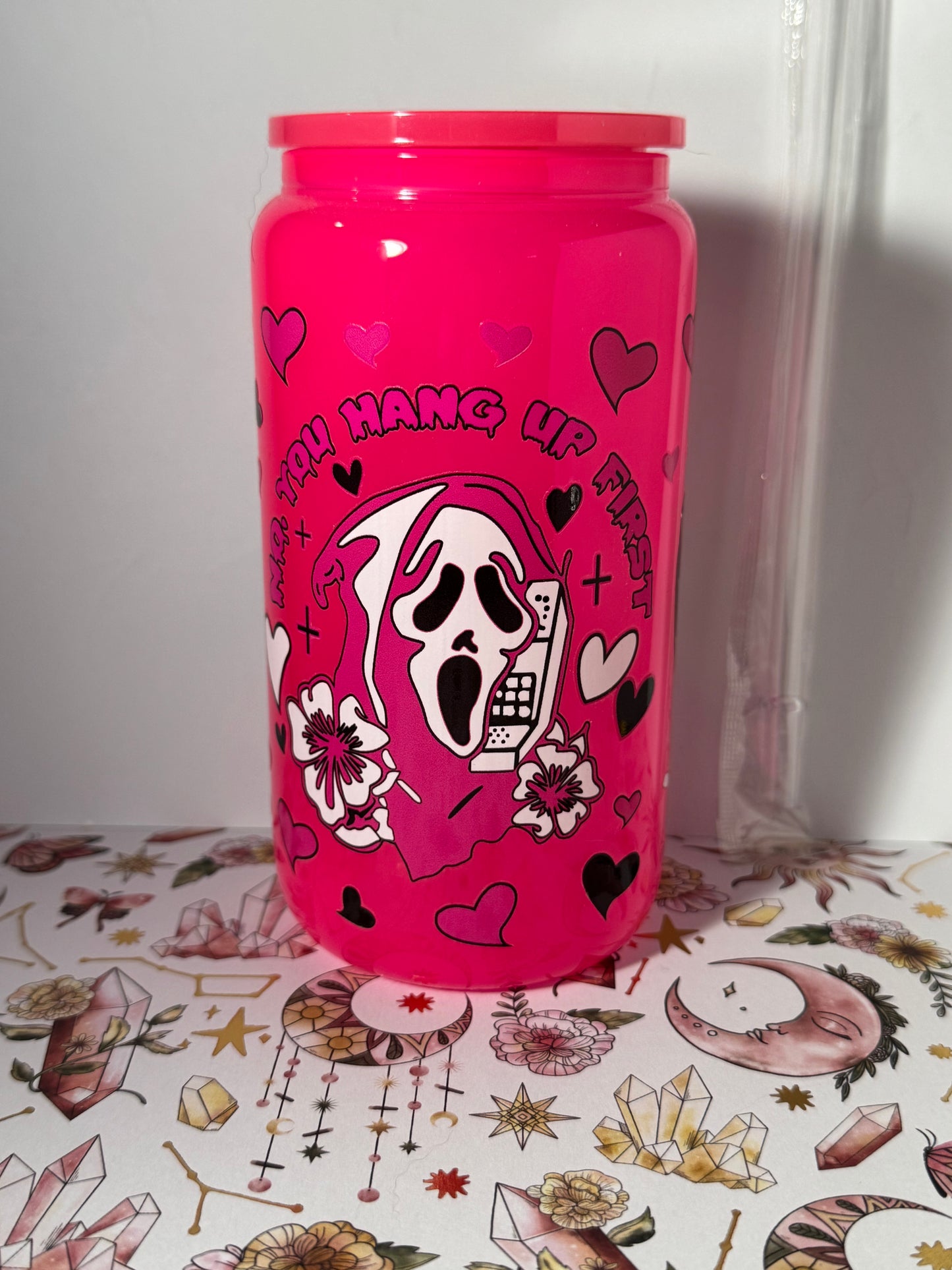 Pink Ghostface Love 16oz Can Glass