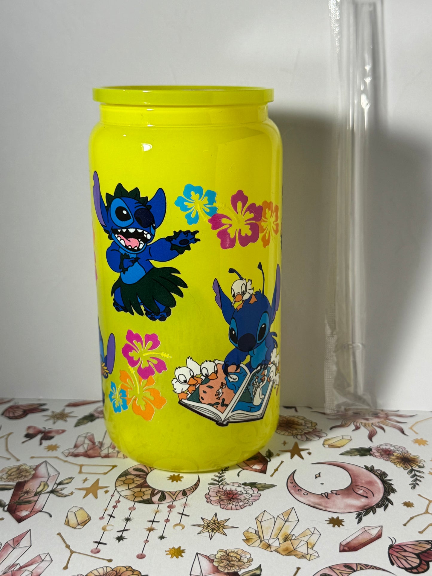 Yellow 16oz Aloha Stitch Can Glass