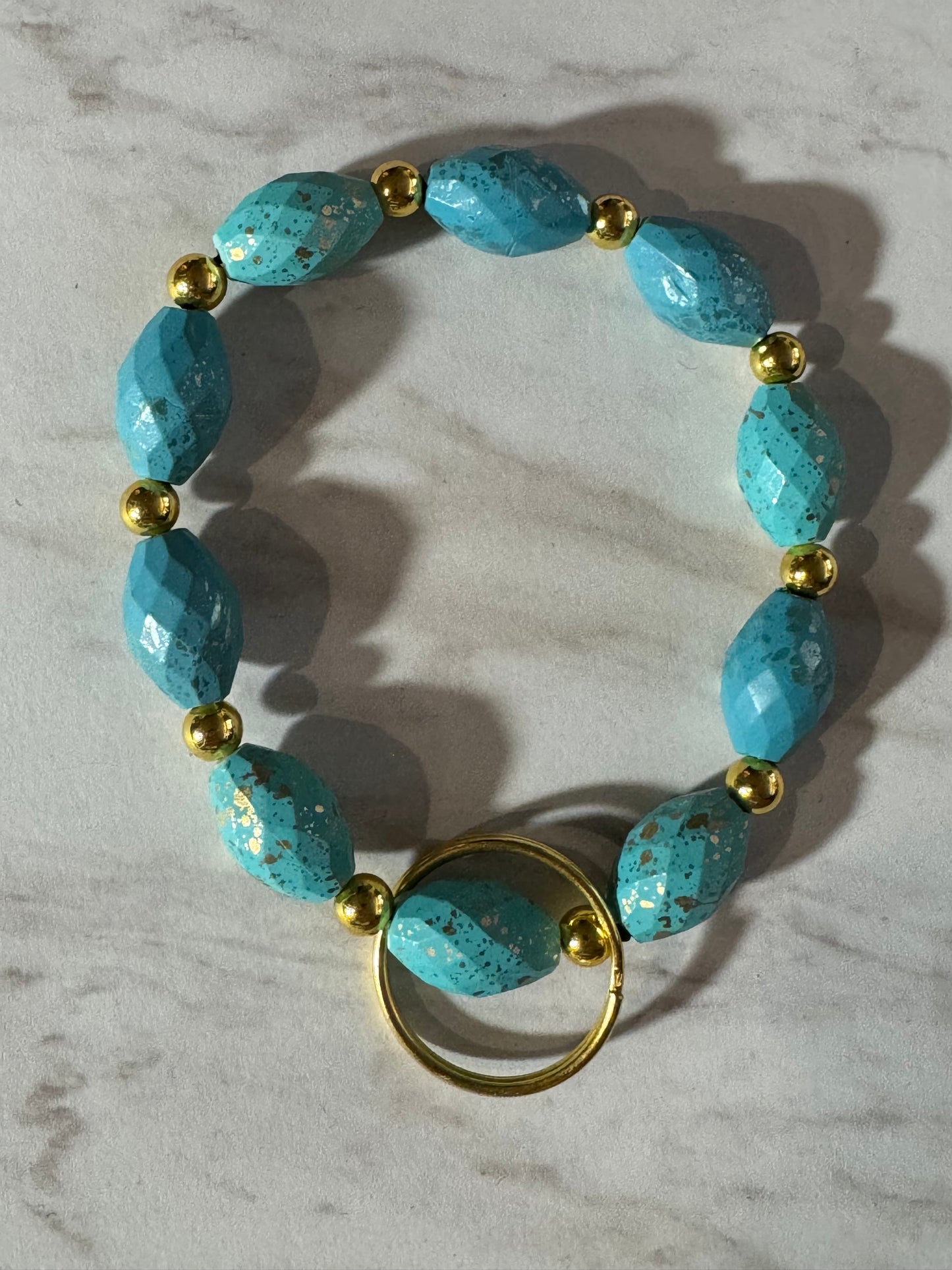 Turquoise Gold Splash Wristlet Keychain