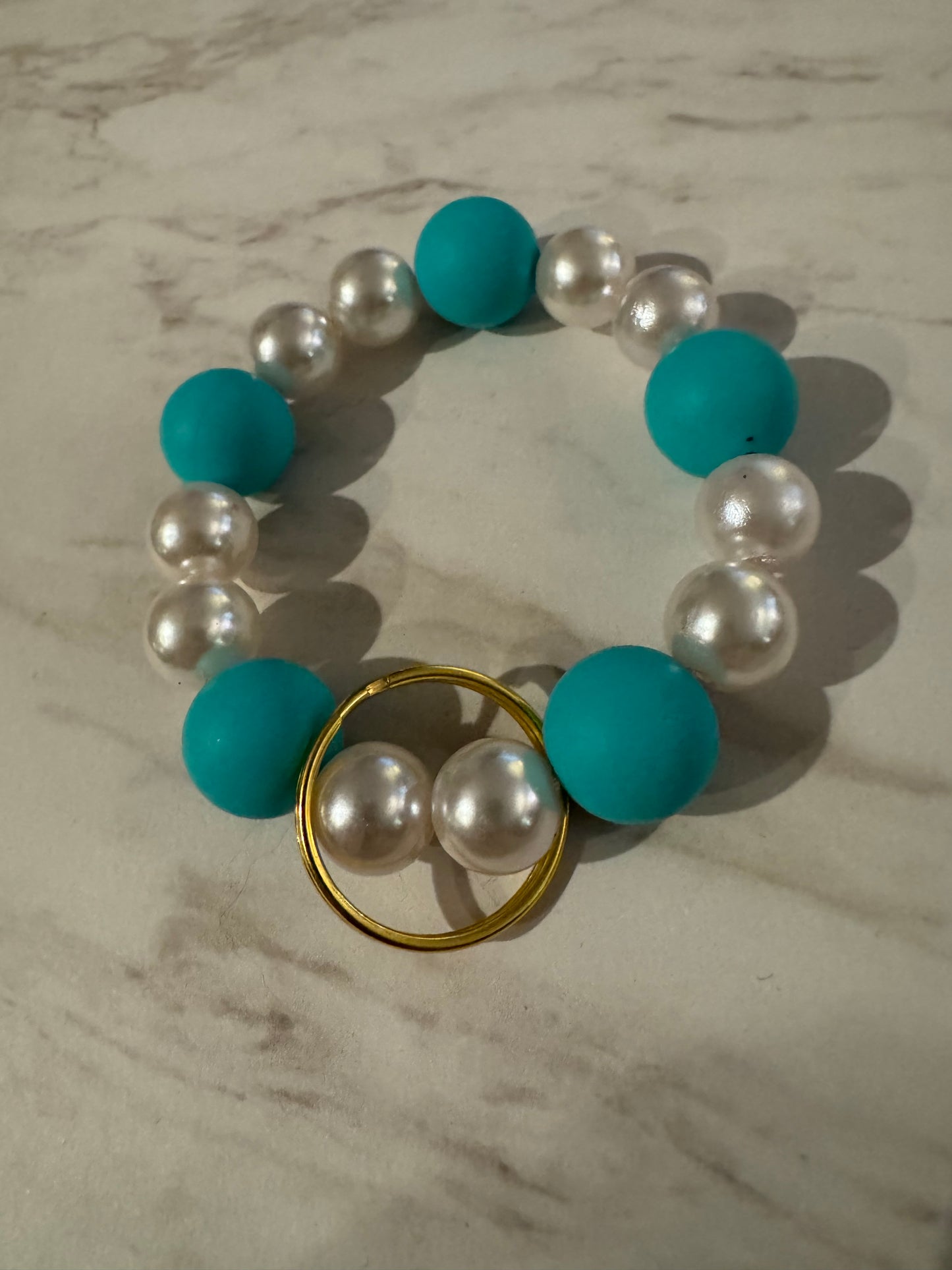 Teal and Pearl Wristlet Keychain