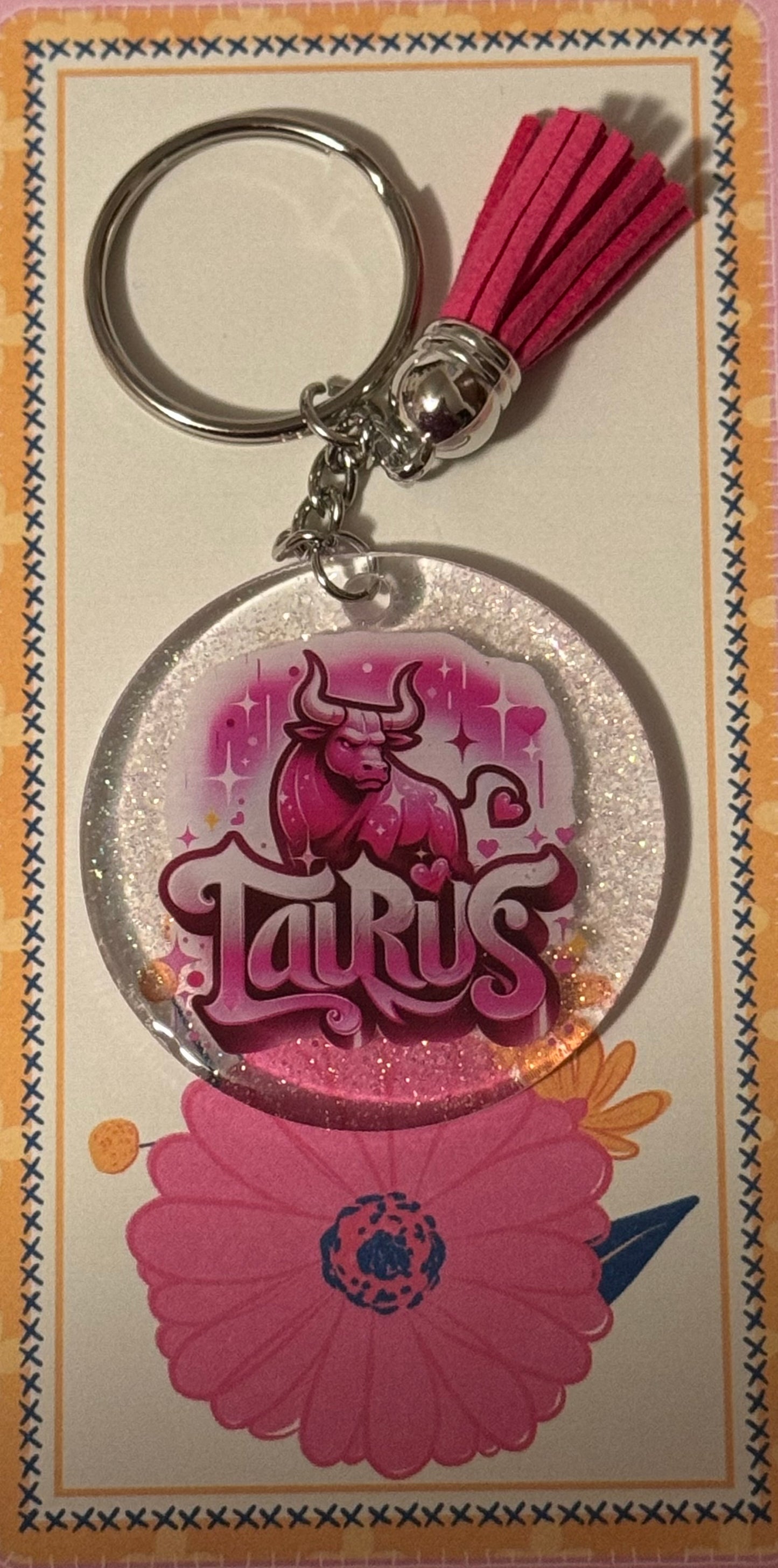 Pink Taurus Keychain