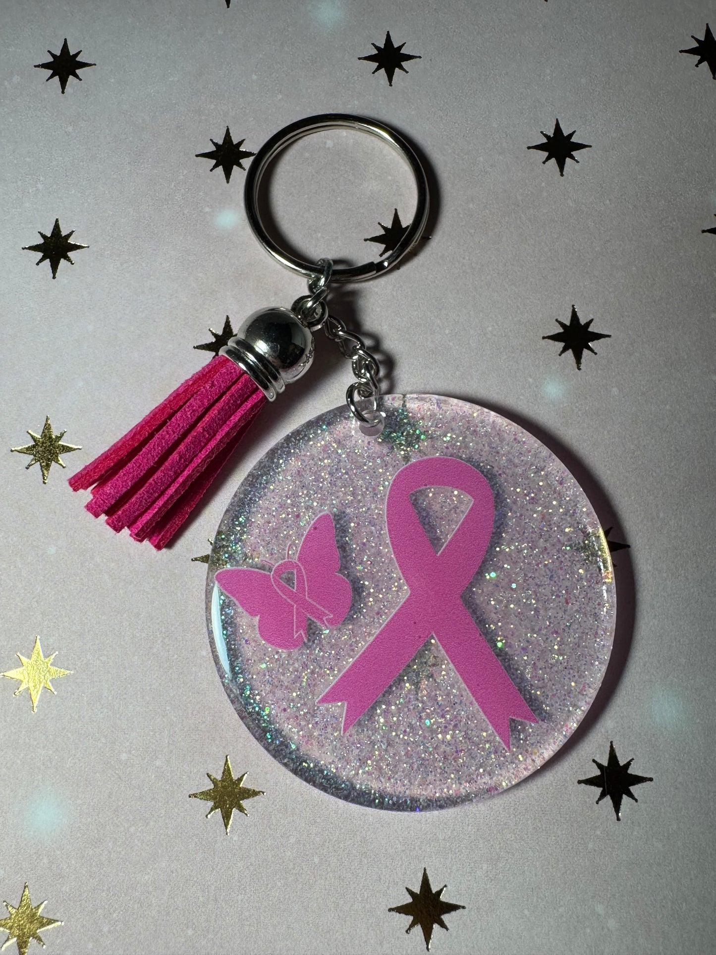 Breast Cancer With Solid Butterfly Keychain