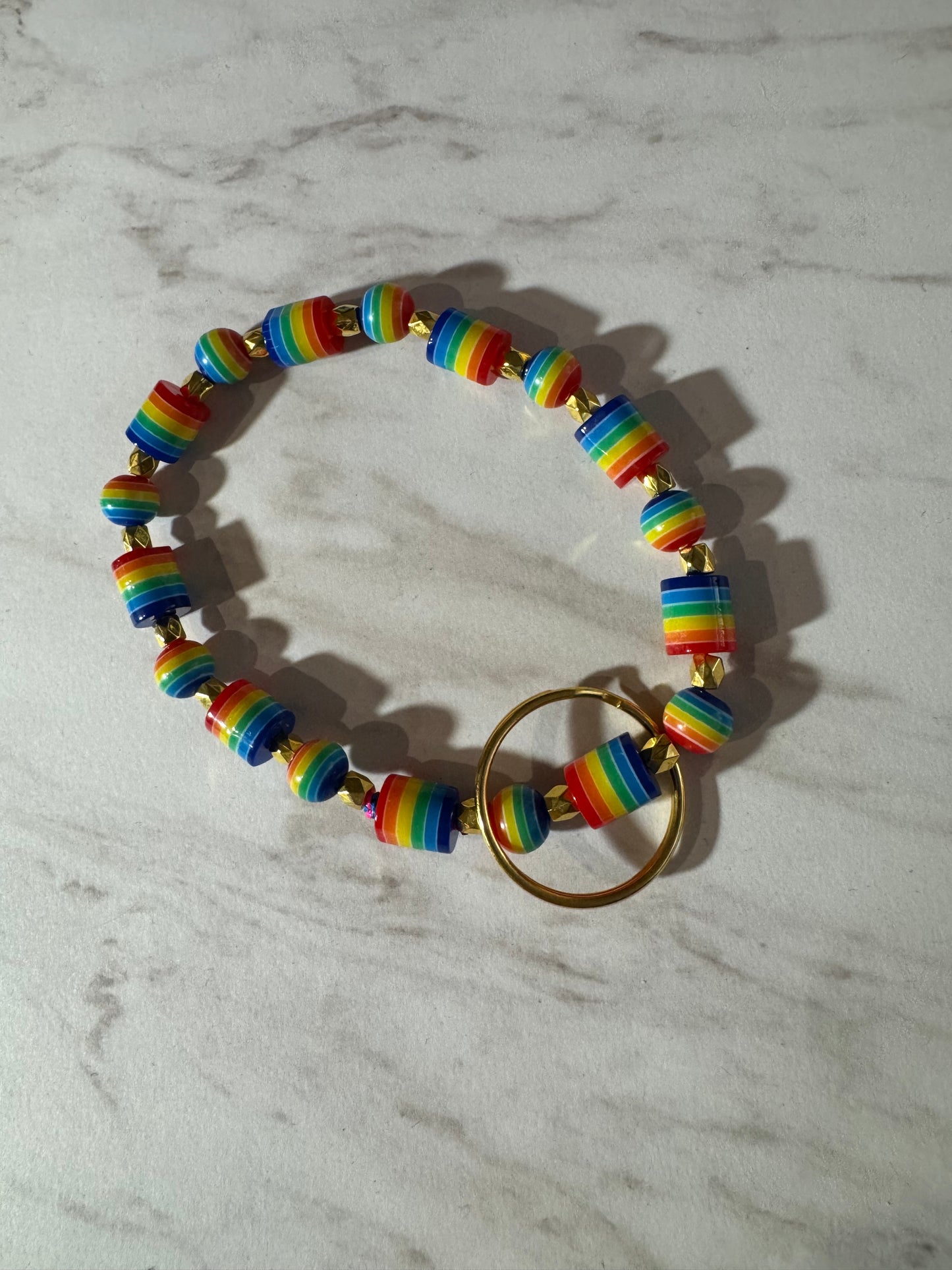 Rainbow and Gold Wristlet Keychain