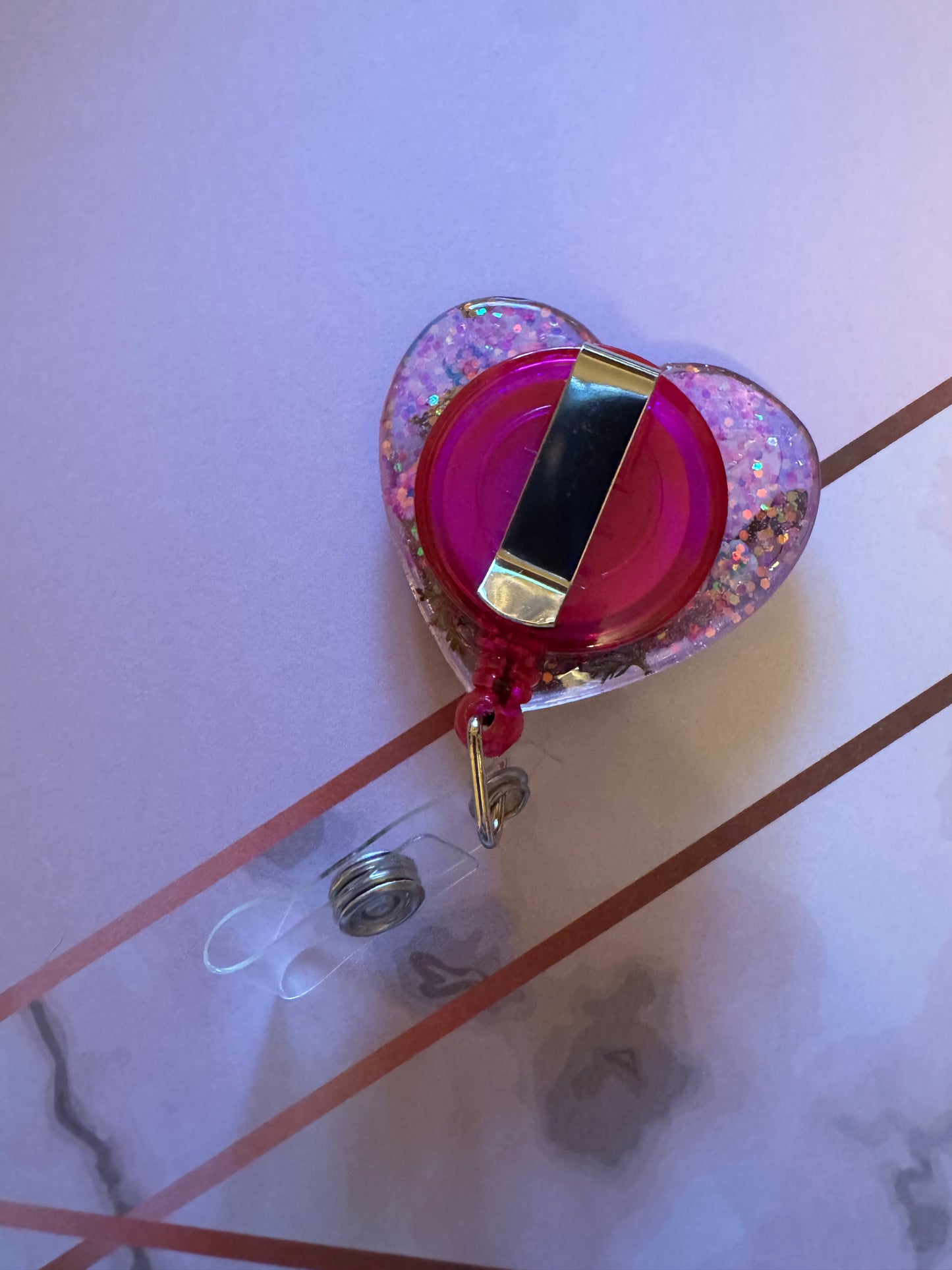 Pink Heart Butterfly Badge Reel