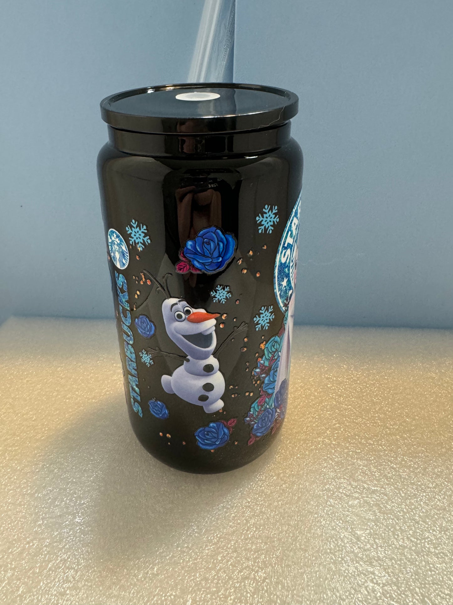 16oz Black Frozen Starbucks Can Glass