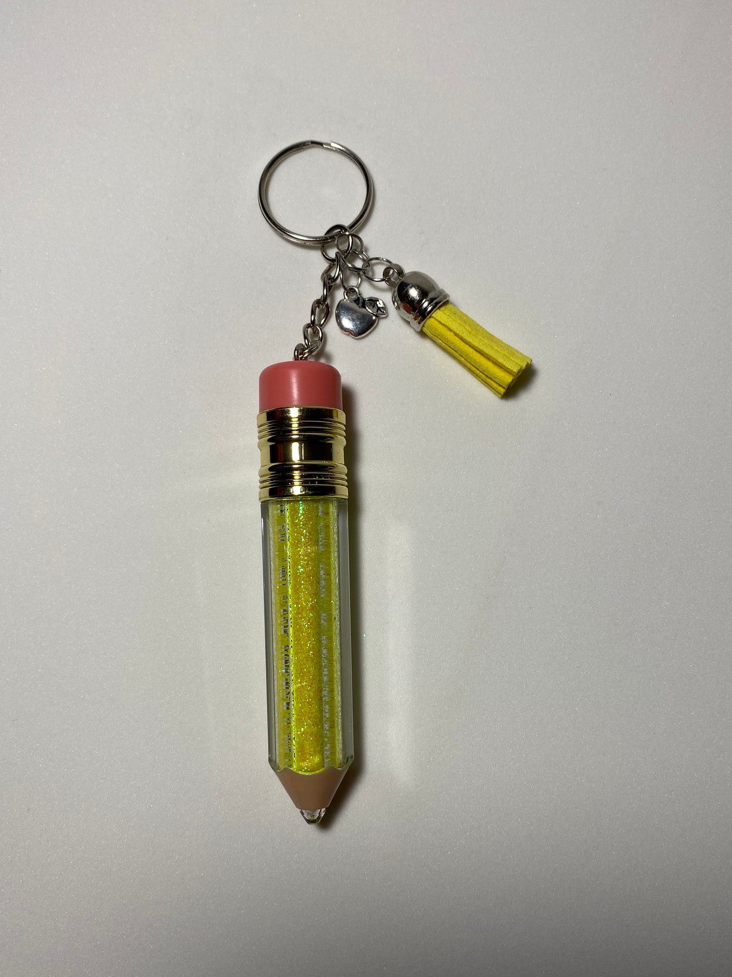 Yellow Pencil Keychain with Silver Apple