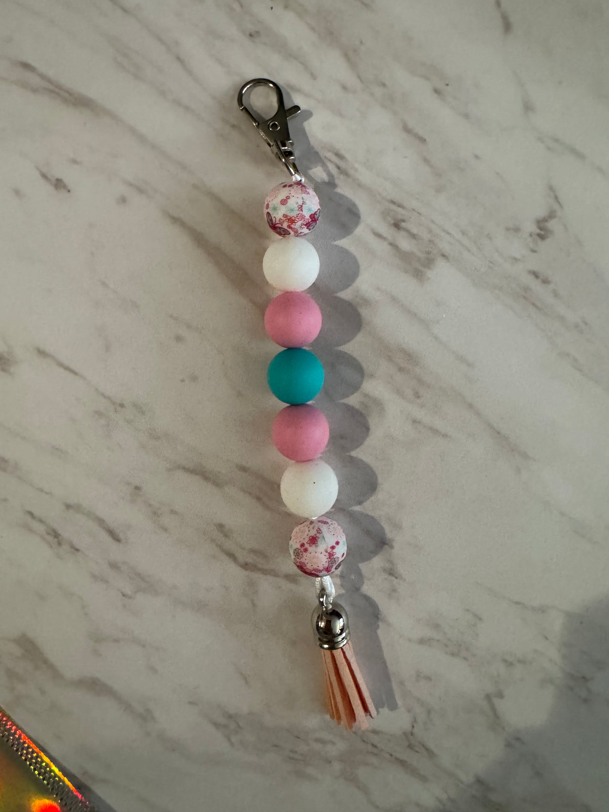 Pink, White and Teal Purse Charm