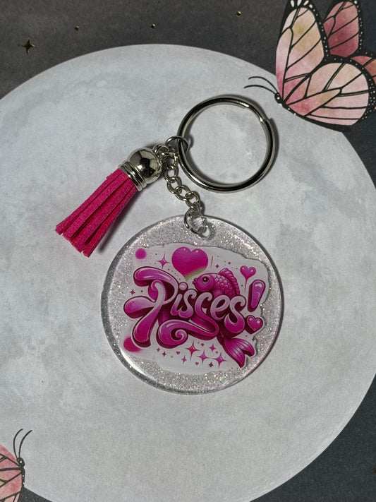 Pink Pisces Zodiac Sign Keychain