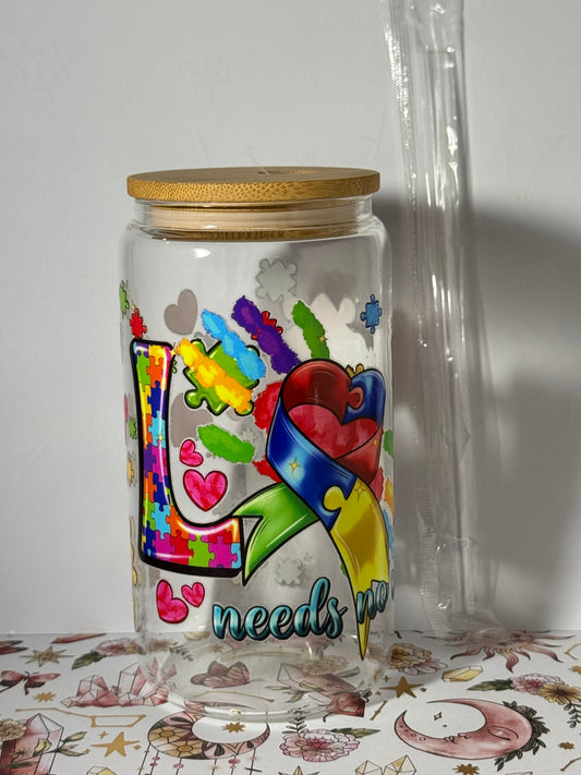 16oz Love Needs No Words Can Glass