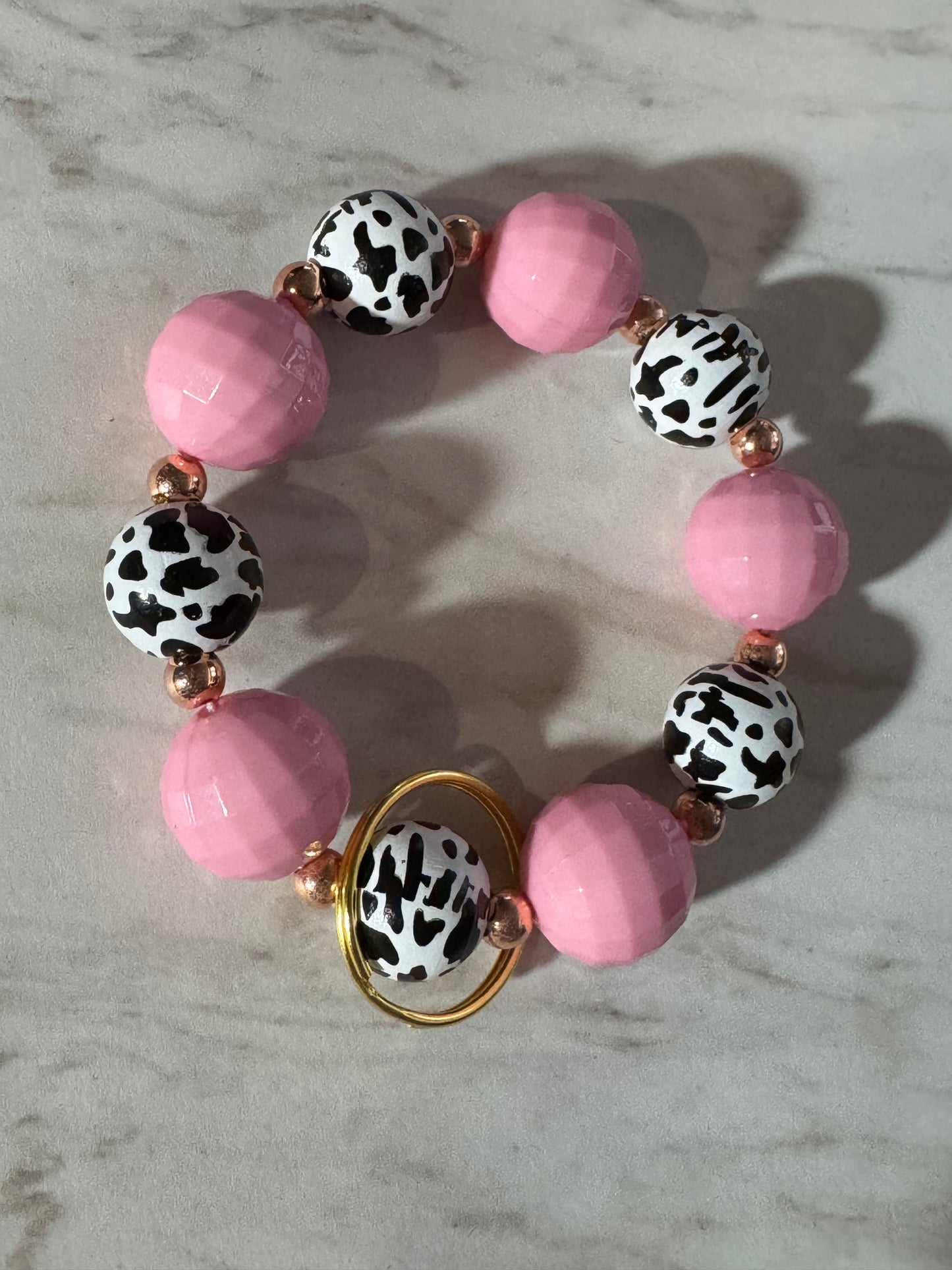 Pink Cow Wristlet Keychain