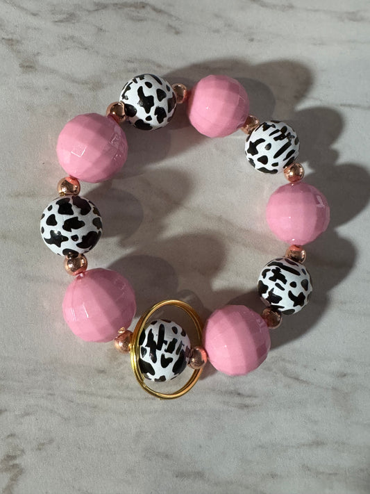 Pink Cow Wristlet Keychain