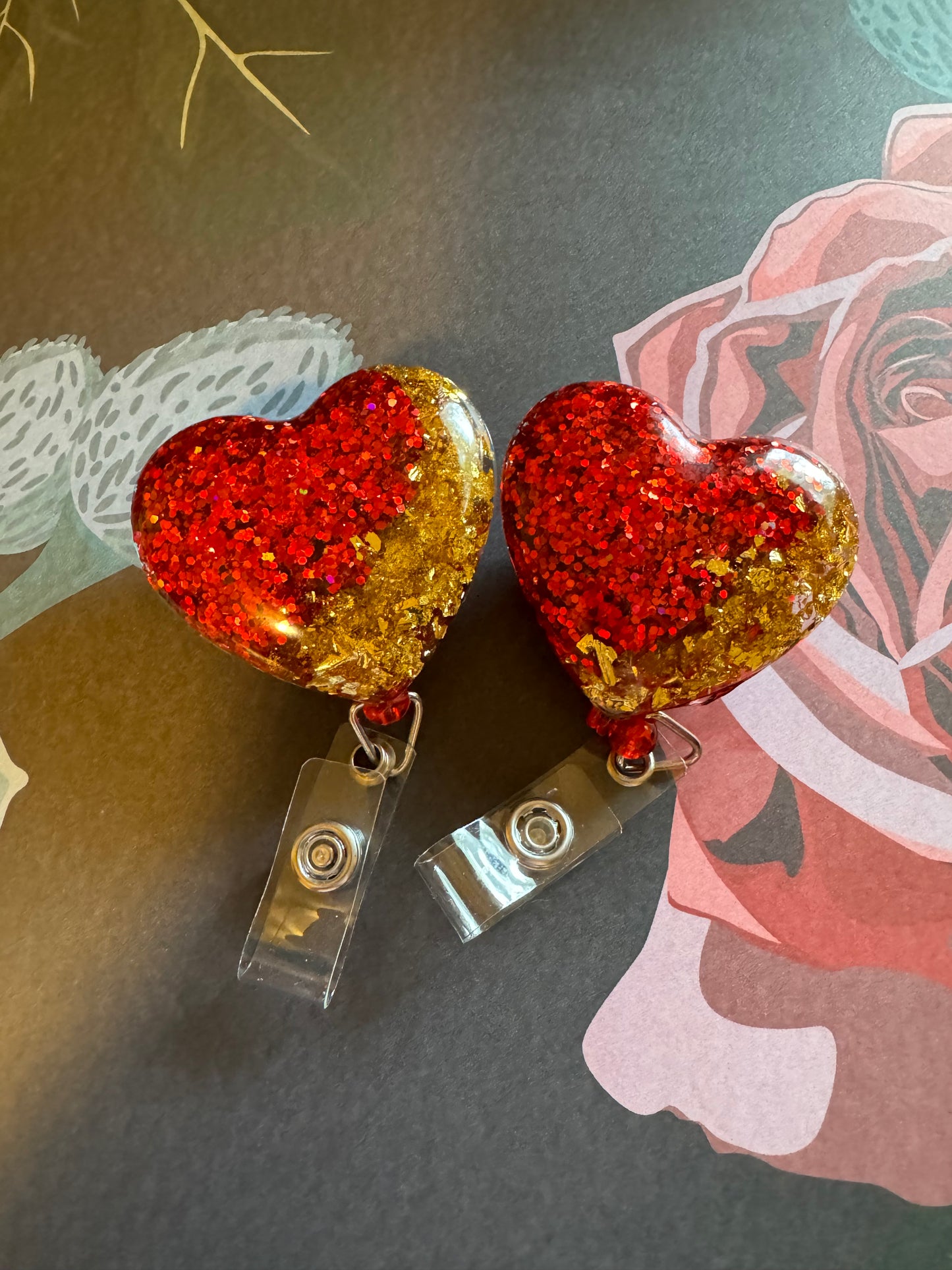 Red and Gold Heart Badge Reel