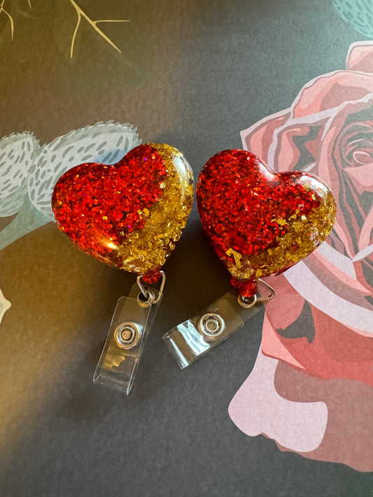 Red and Gold Heart Badge Reel