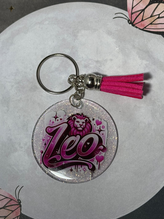 Pink Leo Zodiac Keychain