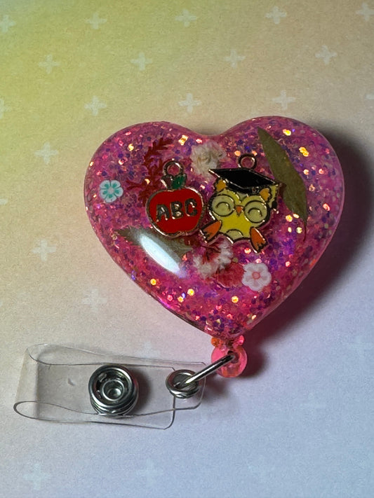 Owl Apple Teacher Badge Reel