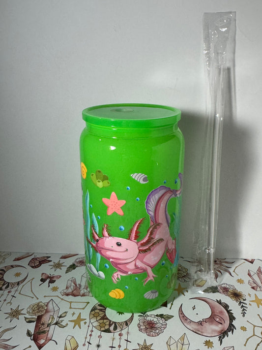 Green Axolotl 16oz Can Glass