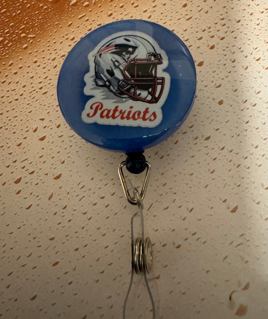 Blue Patriots Helmet Badge Reel