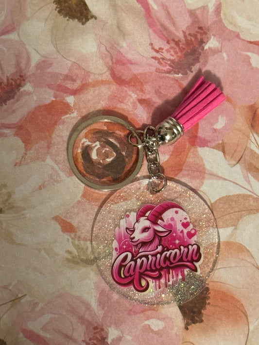 Pink Capricorn Zodiac Sign Keychain