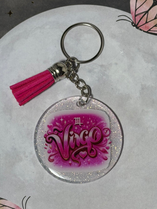 Pink Virgo Zodiac Sign Keychain