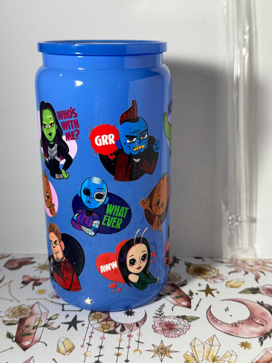 Blue 16oz Cartoon Character Can Glass