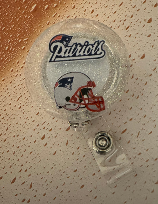 White Glitter Patriots Badge Reel