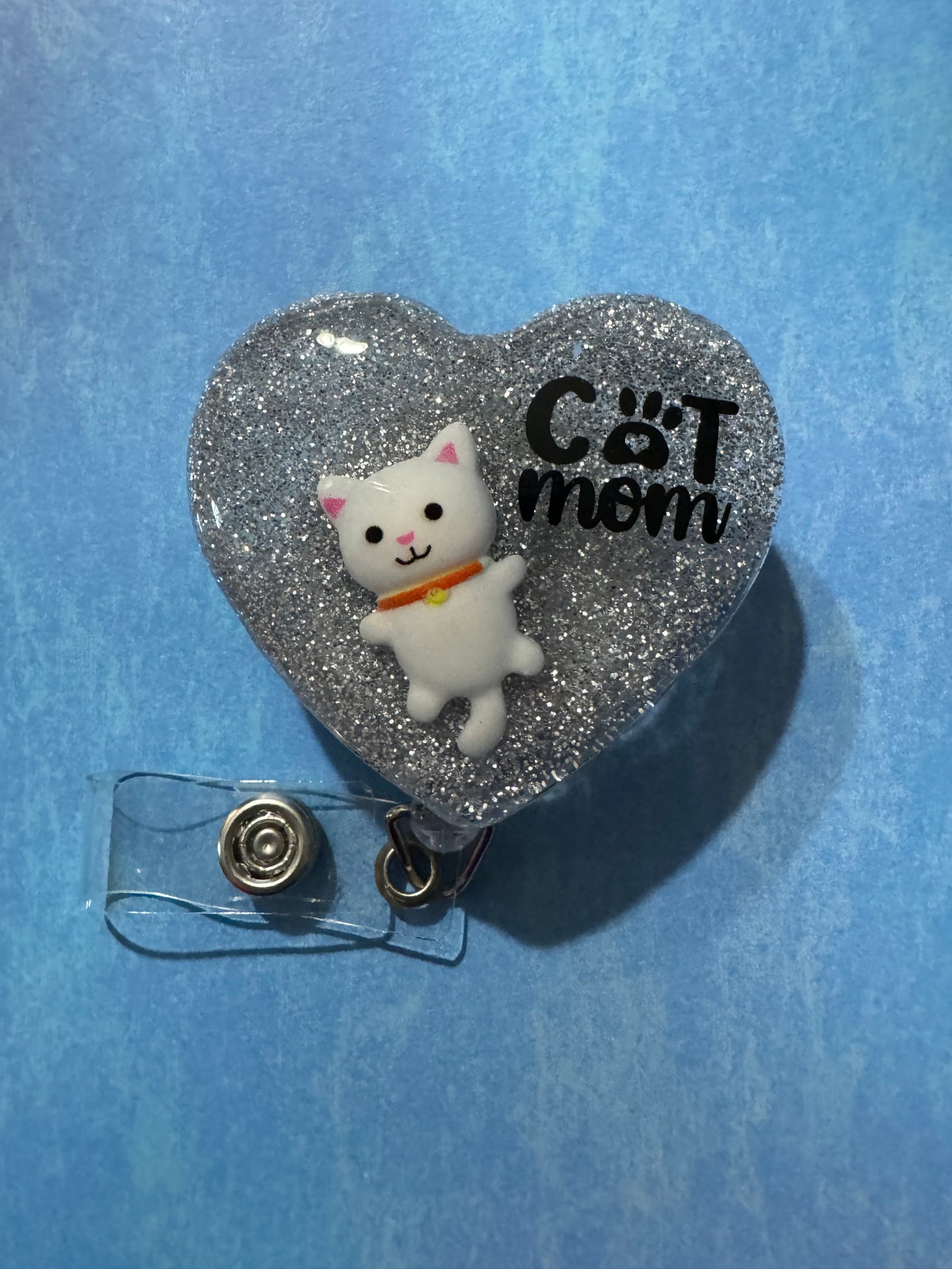 White Cat Mom Badge Reel