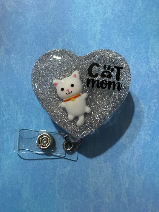 White Cat Mom Badge Reel