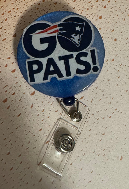 Go Pats Blue Badge Reel