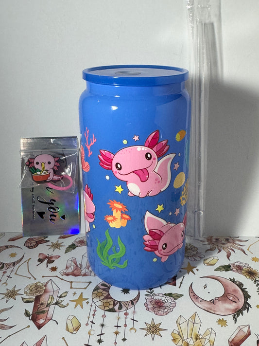 Blue Axolotl 16oz Can Glass