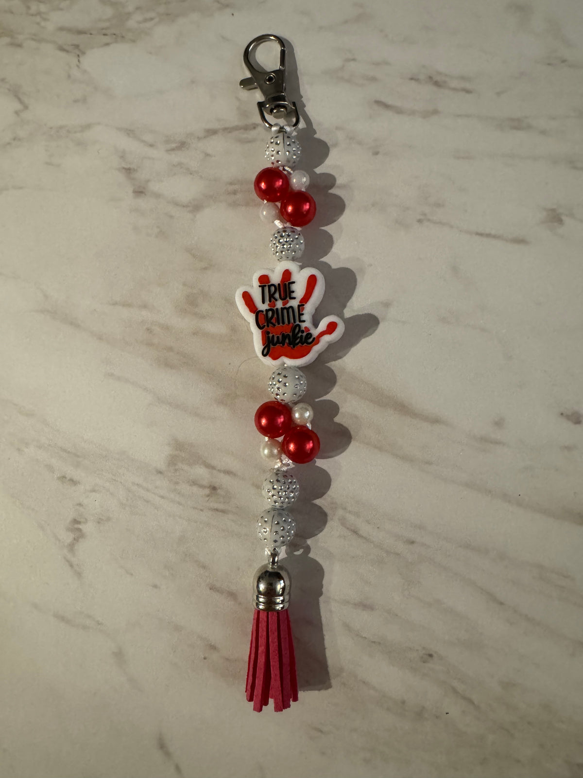 Red and White True Crime Junkie Purse Charm