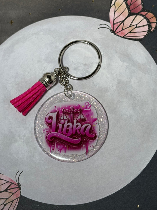 Pink Libra Zodiac Keychain