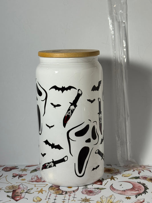 Bats and Ghostface 16oz Can Glass