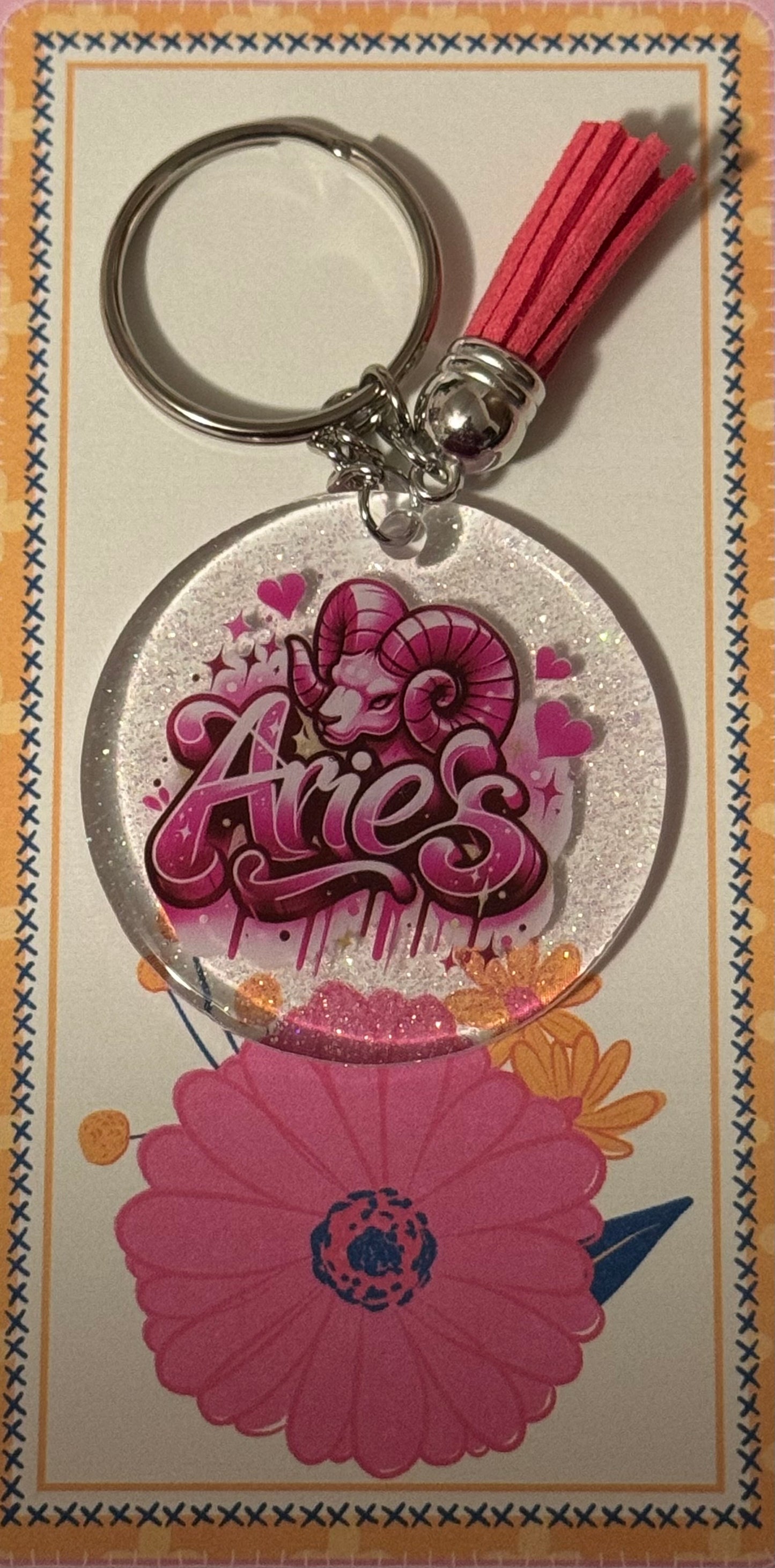 Pink Aries Zodiac Keychain