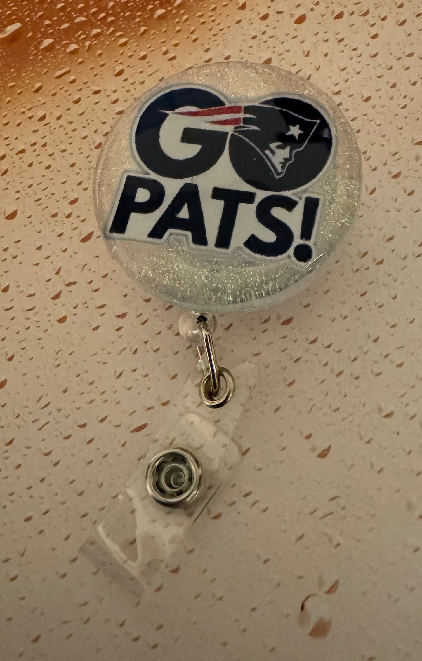 Go Pats White Badge Reel