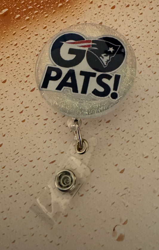 Go Pats White Badge Reel
