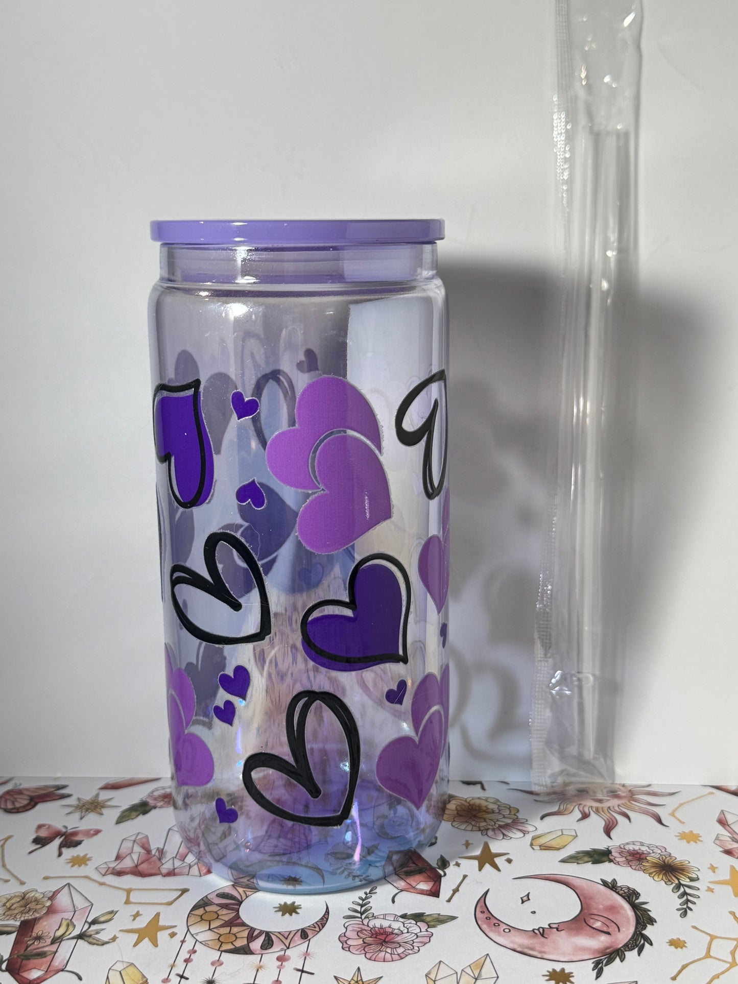 Purple 16oz Heart Can Glass