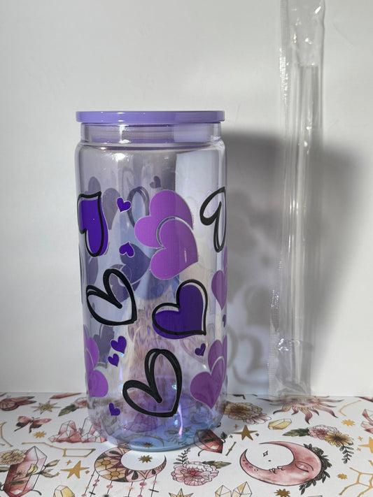 Purple 16oz Heart Can Glass