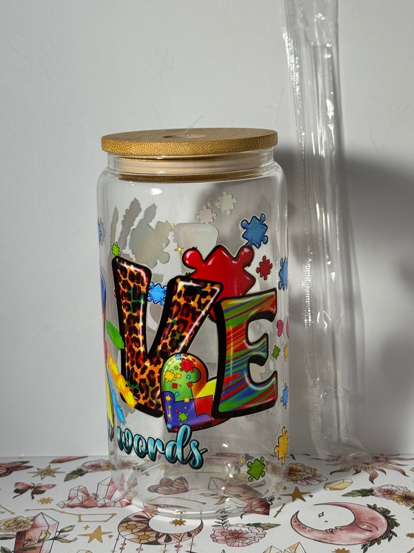 16oz Love Needs No Words Can Glass