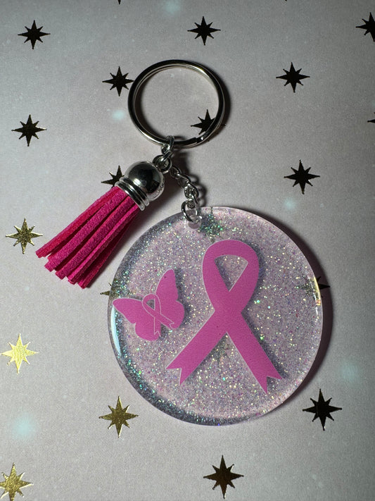 Breast Cancer With Solid Butterfly Keychain