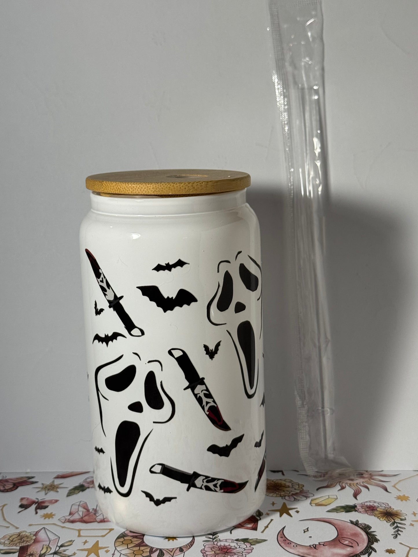 Bats and Ghostface 16oz Can Glass