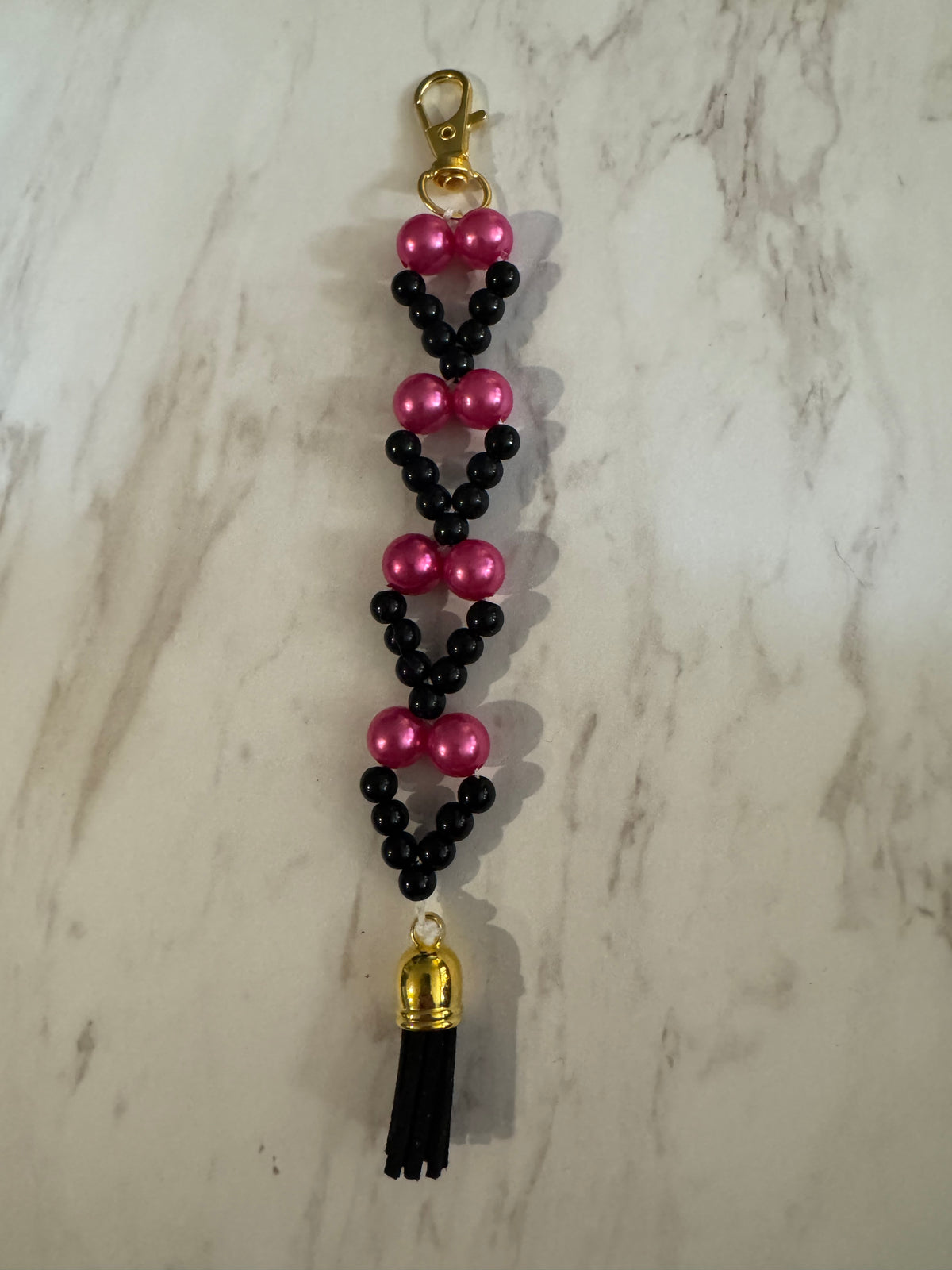 Pink and Black Heart Purse Charm