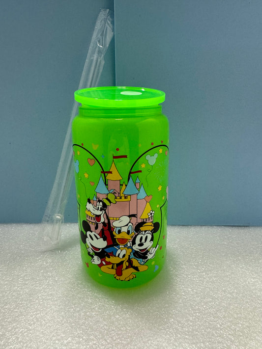 16oz Green Mickey Friends Can Glass