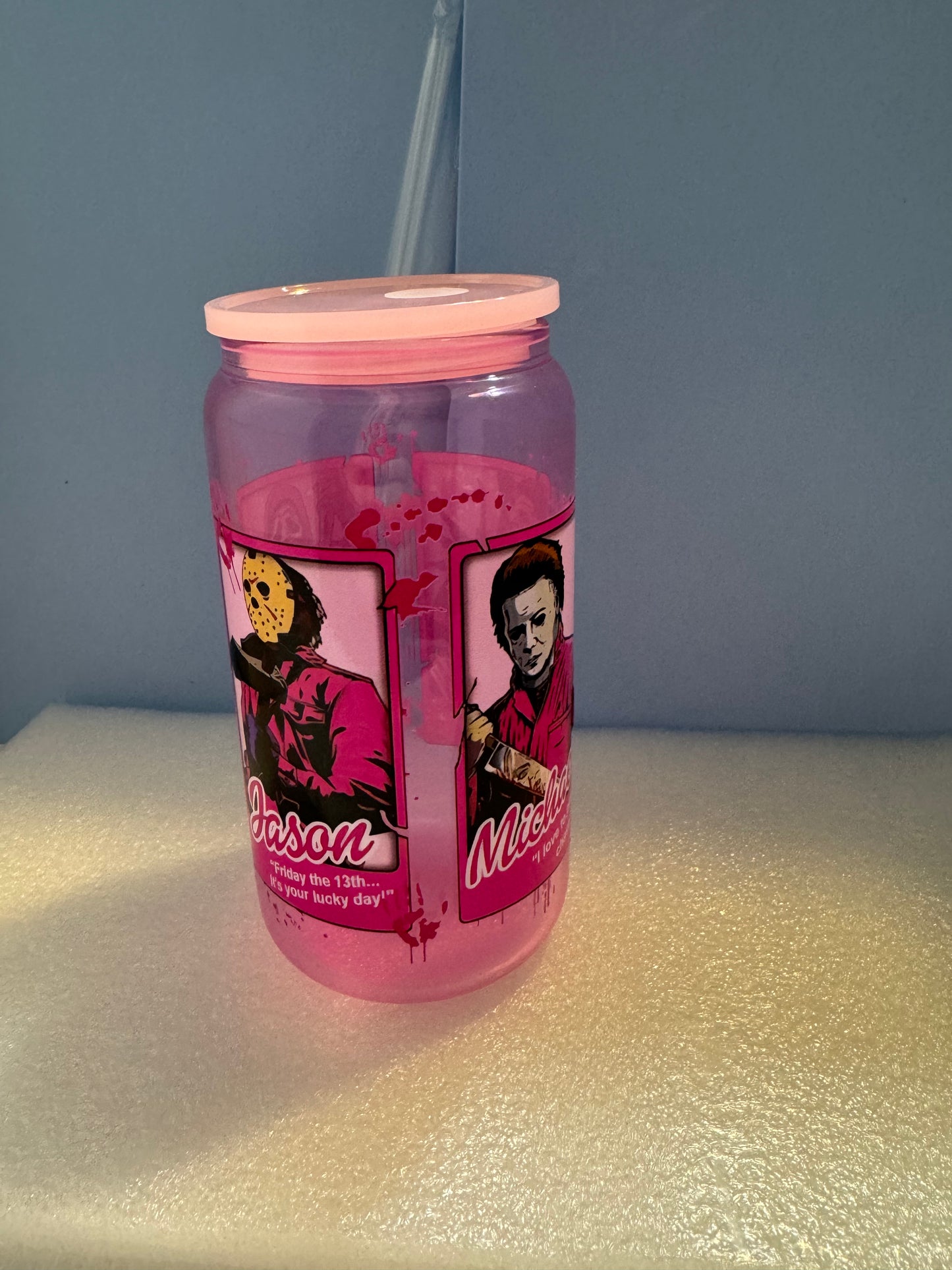 16oz. Pink Horror Beer Can Glass