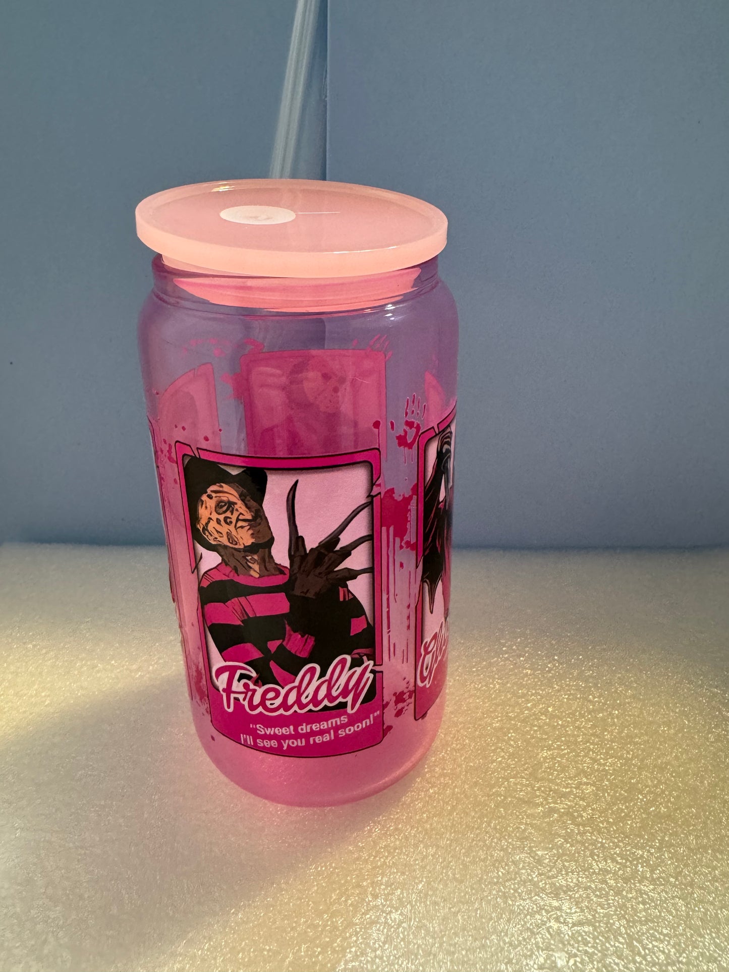 16oz. Pink Horror Beer Can Glass