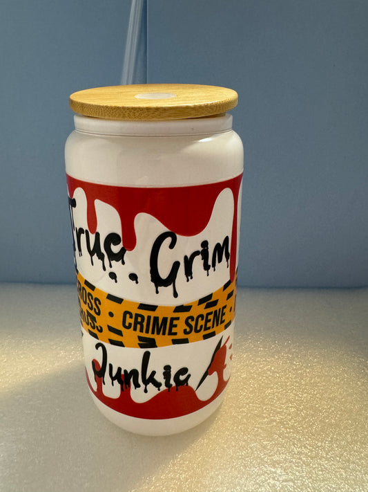 16oz. True Crime Junkie Beer Can Glass