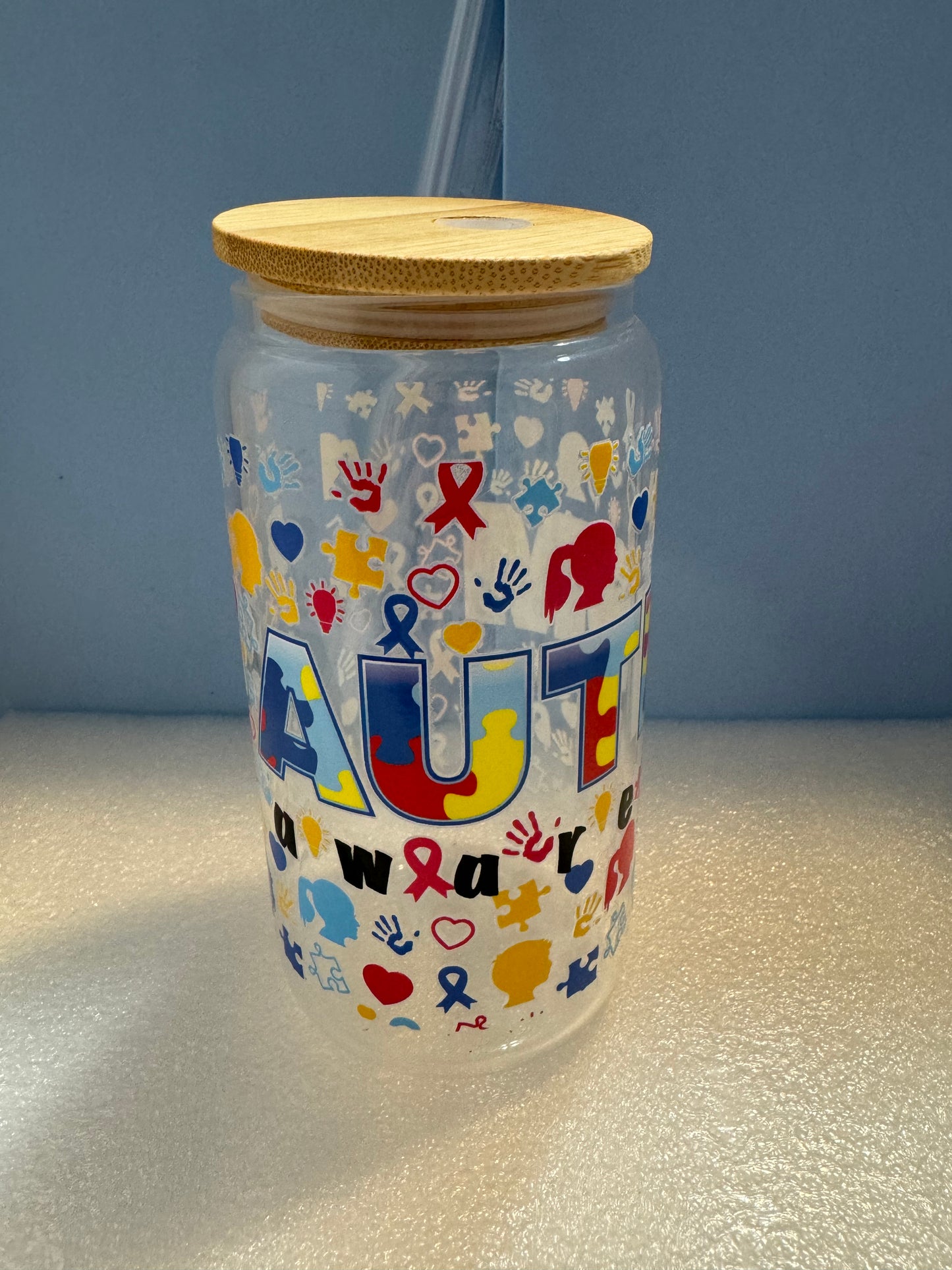 16oz Autism Awareness Can Glass