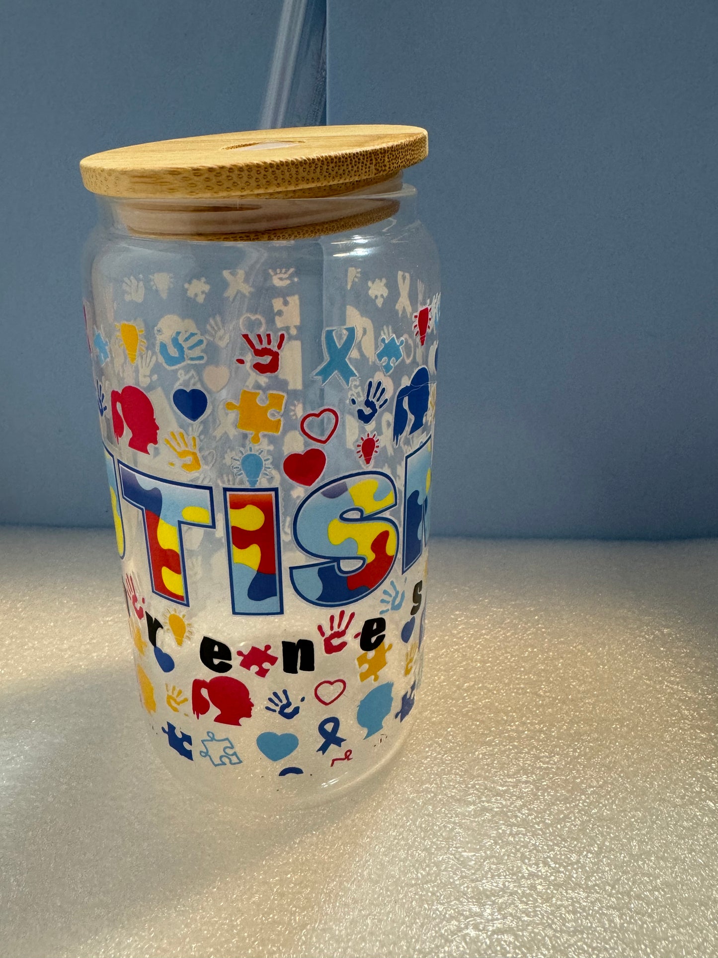 16oz Autism Awareness Can Glass