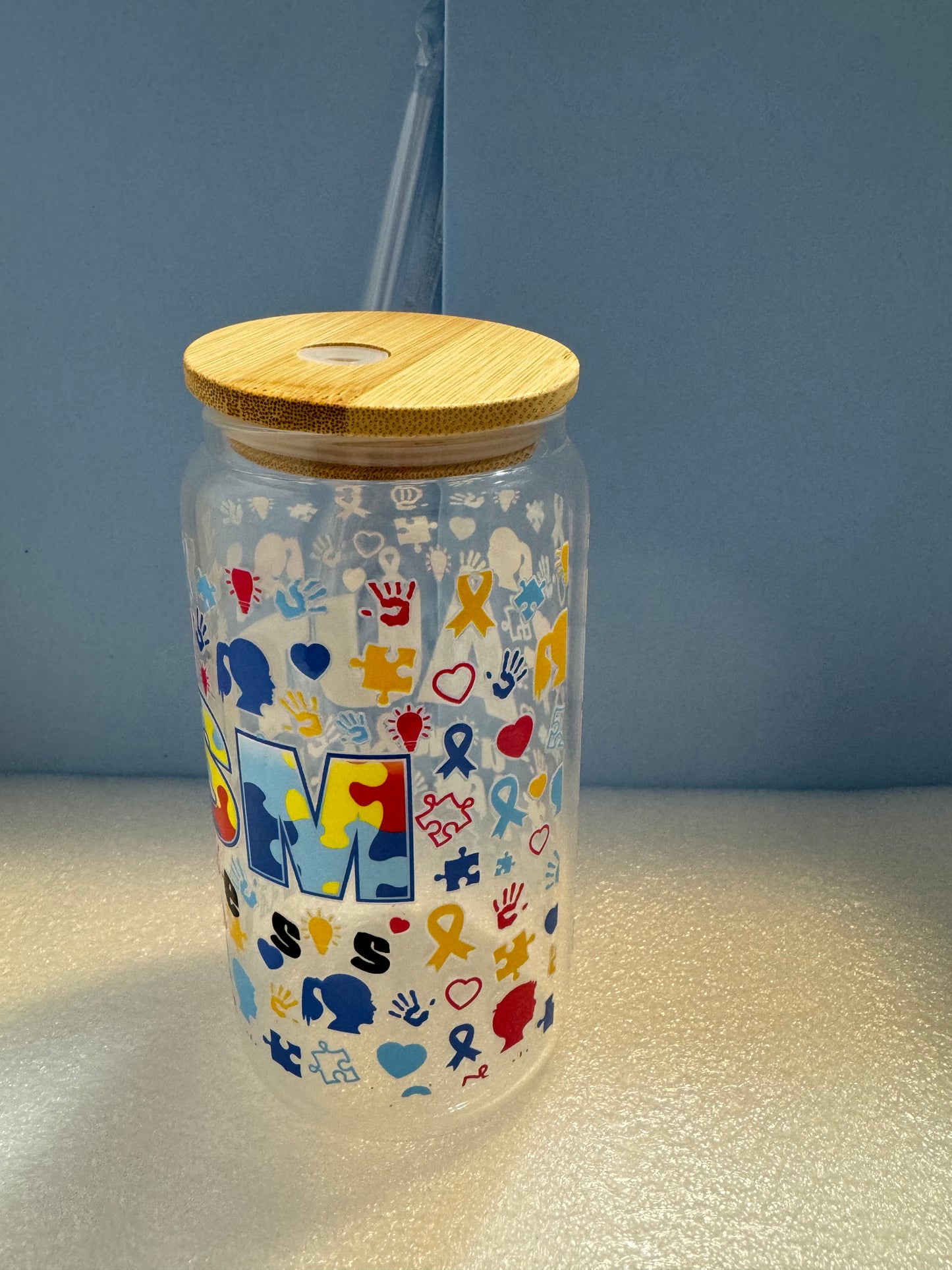 16oz Autism Awareness Can Glass