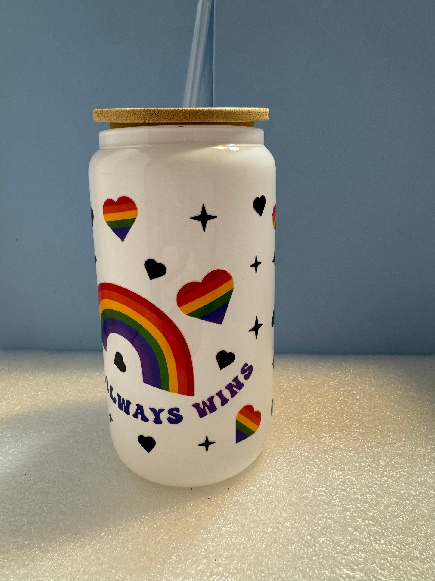 16oz. Love Always Wins Beer Can Glass